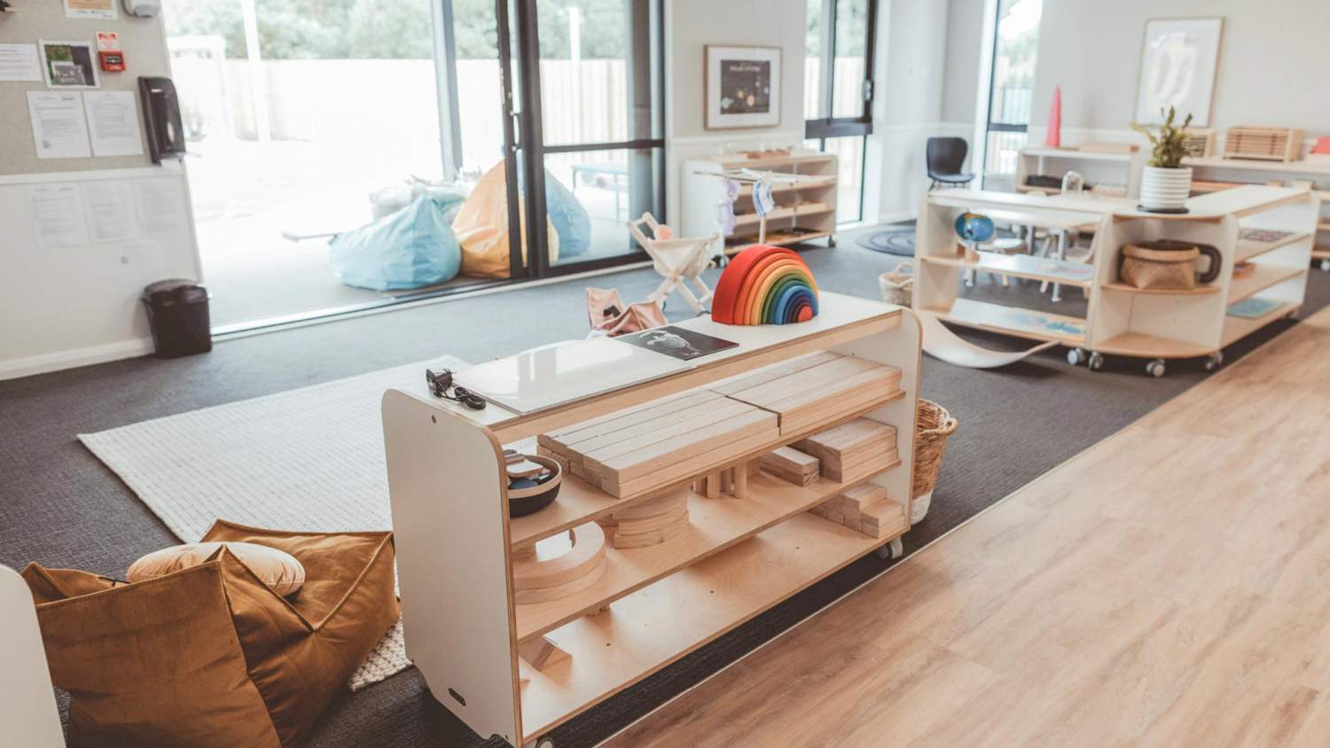 Wooden storage shelving for pre-schools