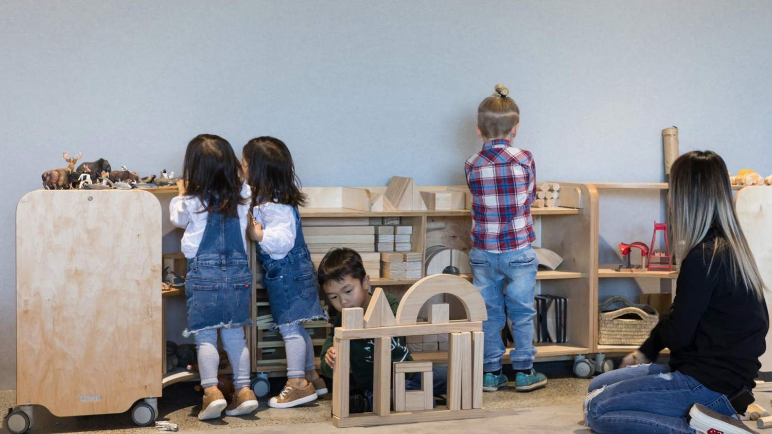 Wooden storage shelving for pre-schools